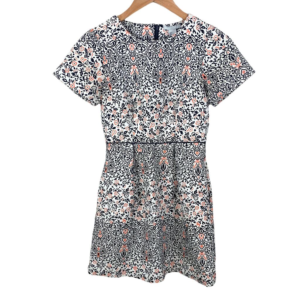 H&M White Navy and Coral Printed Mini Dress
